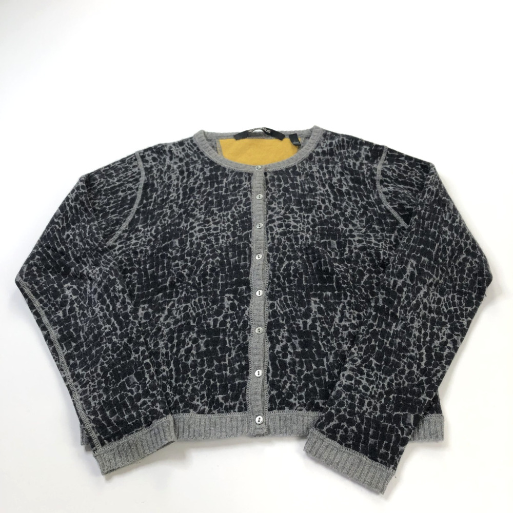 Quotation LG 100% Cashmere Crew Neck Button Cardigan Sweater All Over Print Gray